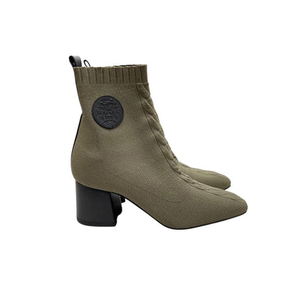 Hermes Voltige Short Boots 36 Knit Khaki