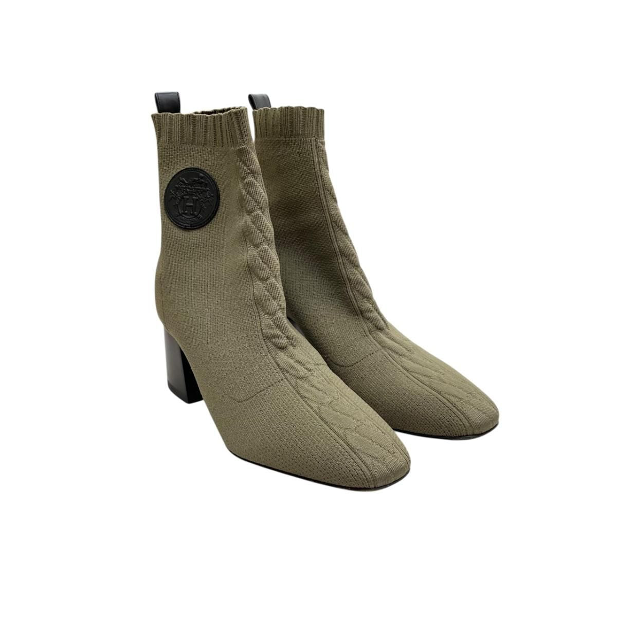 Hermes Voltige Short Boots 36 Knit Khaki