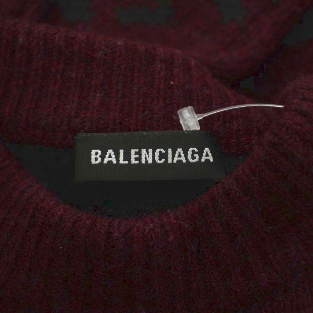 Balenciaga All Over Logo Crew Neck Knit Sweater S Burgundy Pattern GG