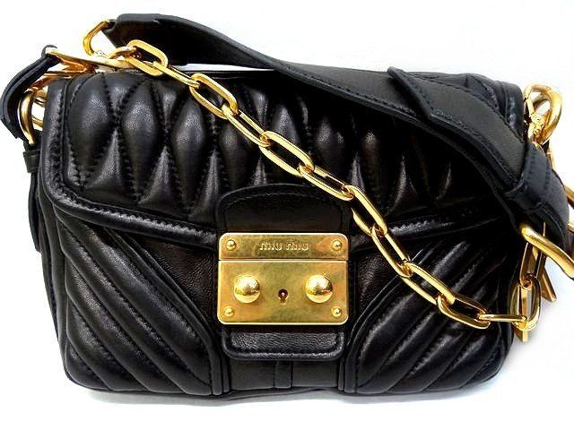 Miu Miu Nappa Biker Leather 2-Way Shoulder Bag Gold Black