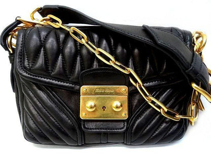 Miu Miu Nappa Biker Leather 2-Way Shoulder Bag Gold Black