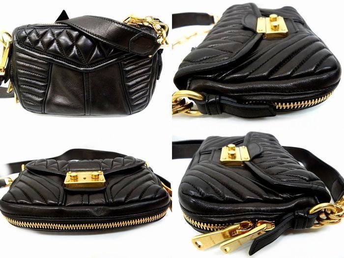 Miu Miu Nappa Biker Leather 2-Way Shoulder Bag Gold Black