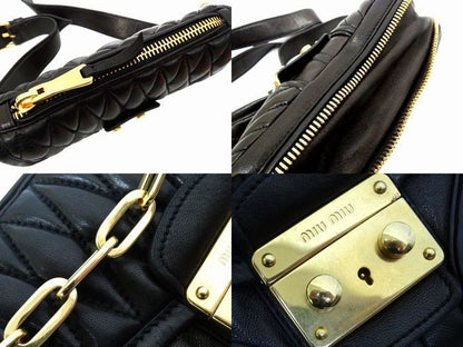 Miu Miu Nappa Biker Leather 2-Way Shoulder Bag Gold Black