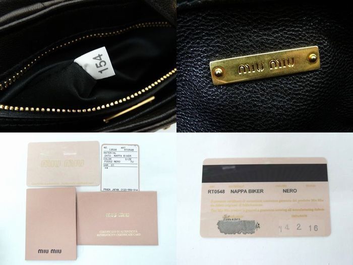 Miu Miu Nappa Biker Leather 2-Way Shoulder Bag Gold Black
