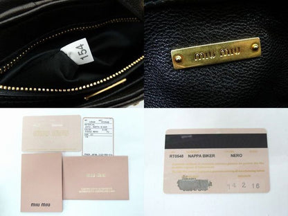 Miu Miu Nappa Biker Leather 2-Way Shoulder Bag Gold Black