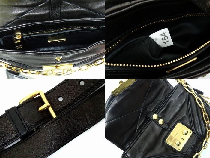 Miu Miu Nappa Biker Leather 2-Way Shoulder Bag Gold Black