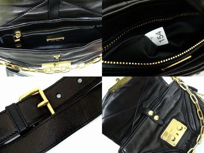 Miu Miu Nappa Biker Leather 2-Way Shoulder Bag Gold Black