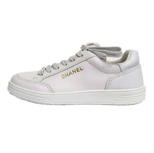 Chanel Sneakers 37 White Leather Shoes