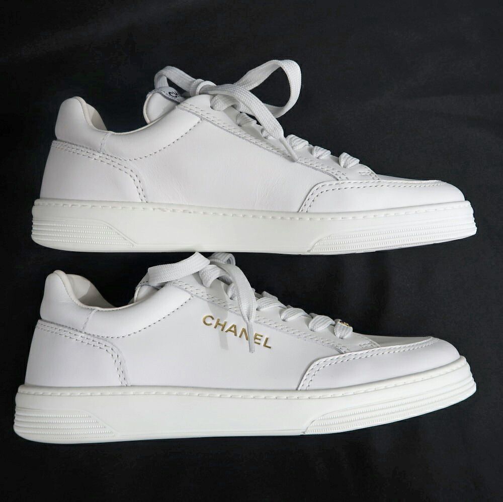 Chanel Sneakers 37 White Leather Shoes