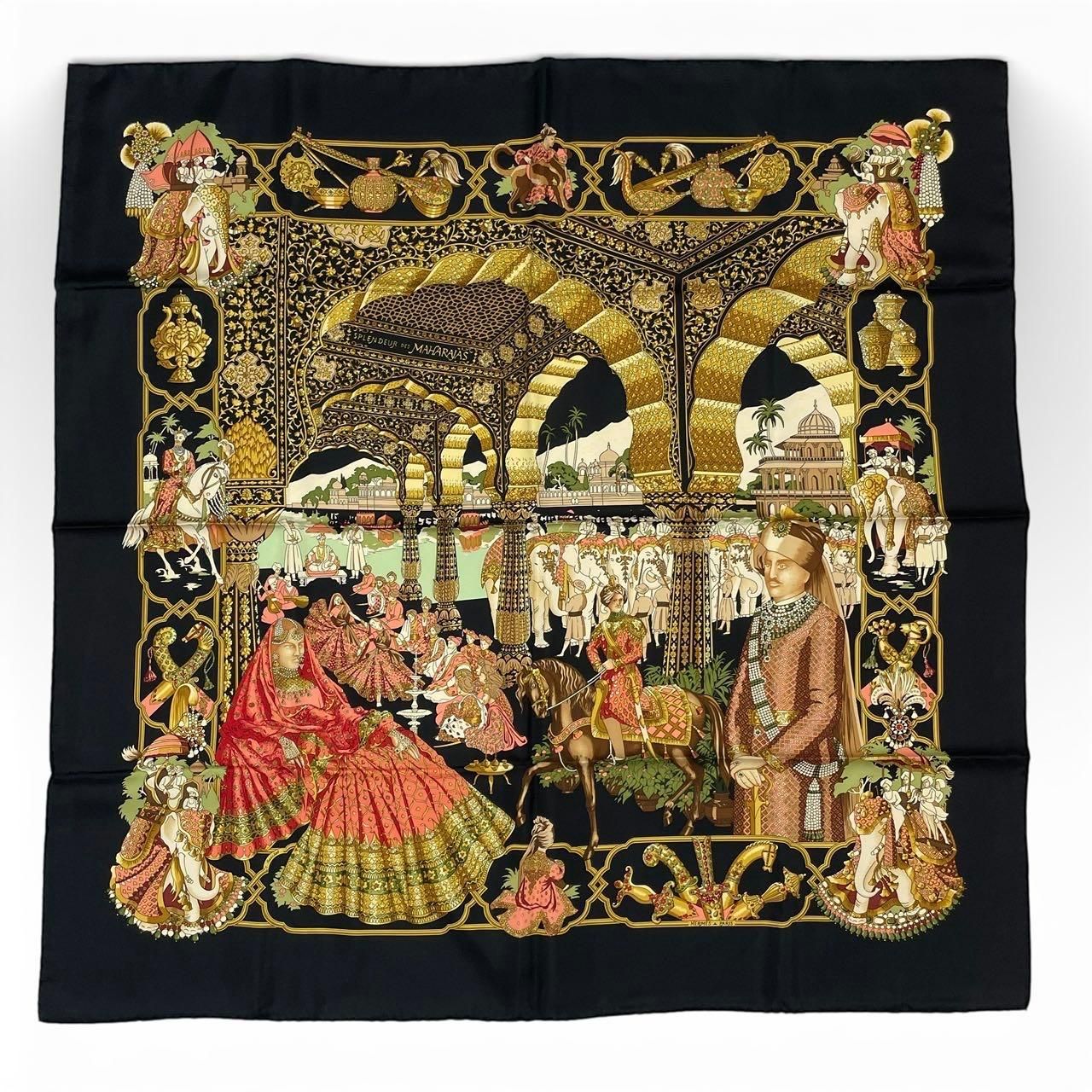 Hermes Carre 90 Silk Scarf Splendeur Des Maharajas Black