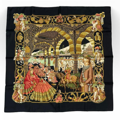 Hermes Carre 90 Silk Scarf Splendeur Des Maharajas Black