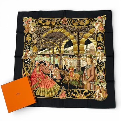Hermes Carre 90 Silk Scarf Splendeur Des Maharajas Black