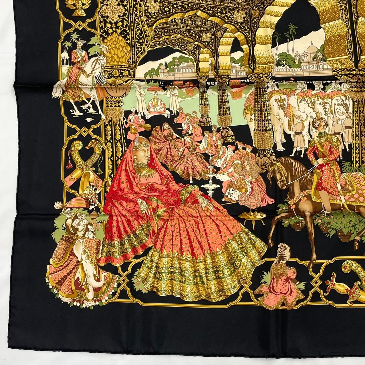 Hermes Carre 90 Silk Scarf Splendeur Des Maharajas Black