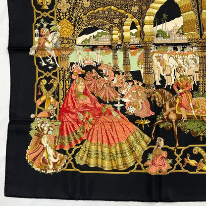 Hermes Carre 90 Silk Scarf Splendeur Des Maharajas Black