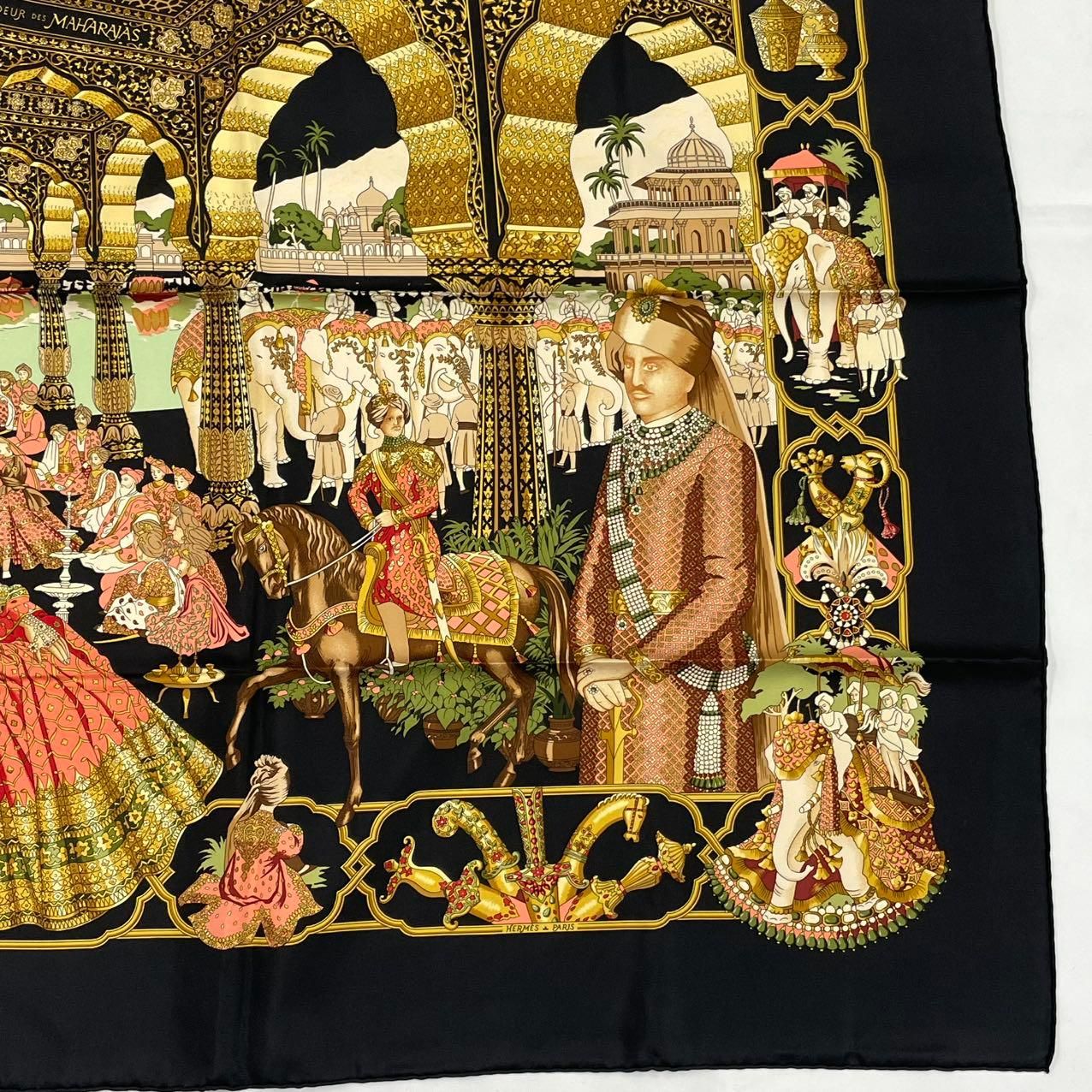 Hermes Carre 90 Silk Scarf Splendeur Des Maharajas Black
