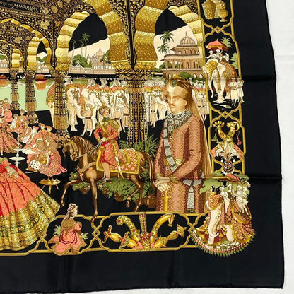 Hermes Carre 90 Silk Scarf Splendeur Des Maharajas Black
