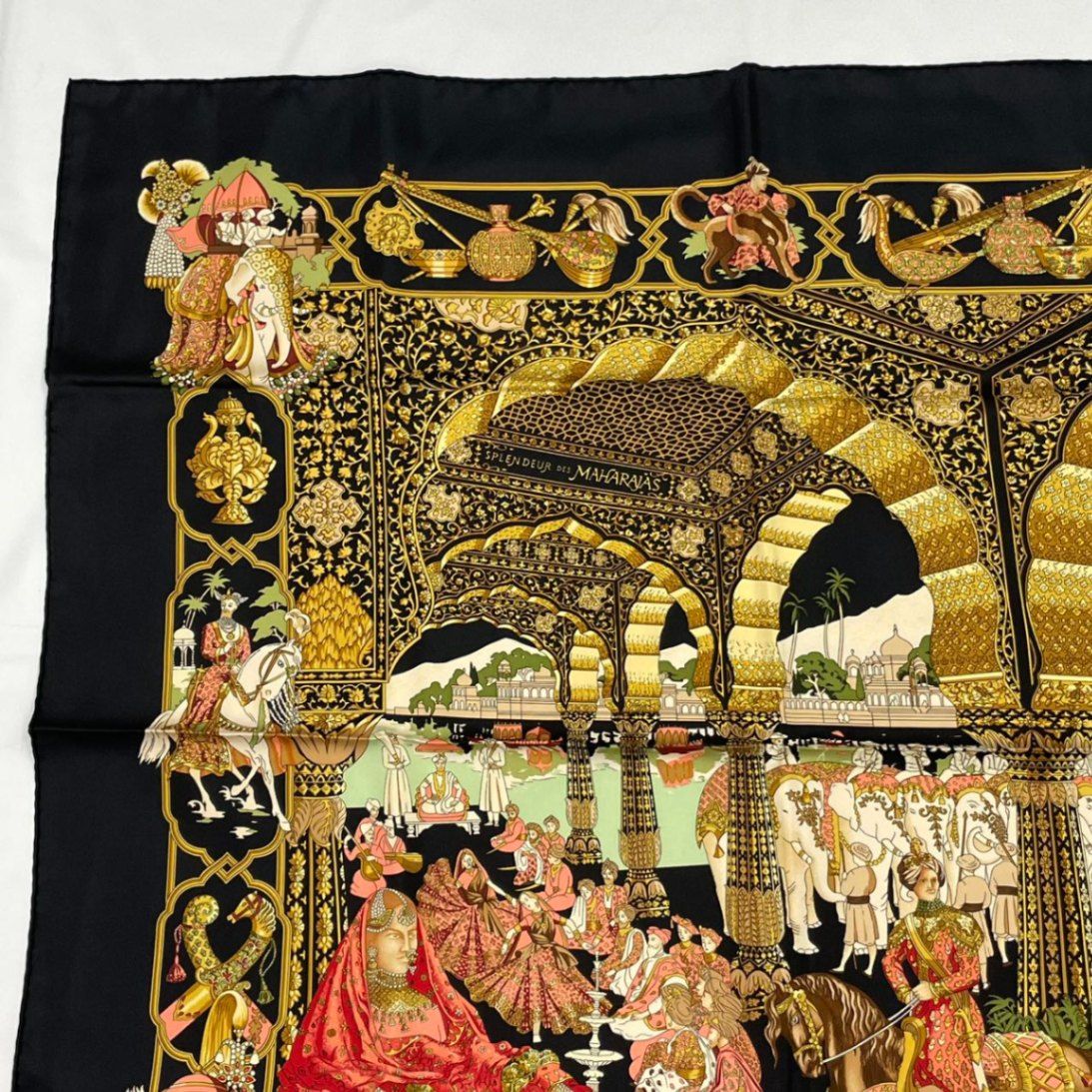 Hermes Carre 90 Silk Scarf Splendeur Des Maharajas Black