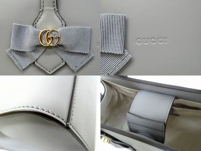 Gucci 2-Way Shoulder Bag GG Ribbon Leather Gray