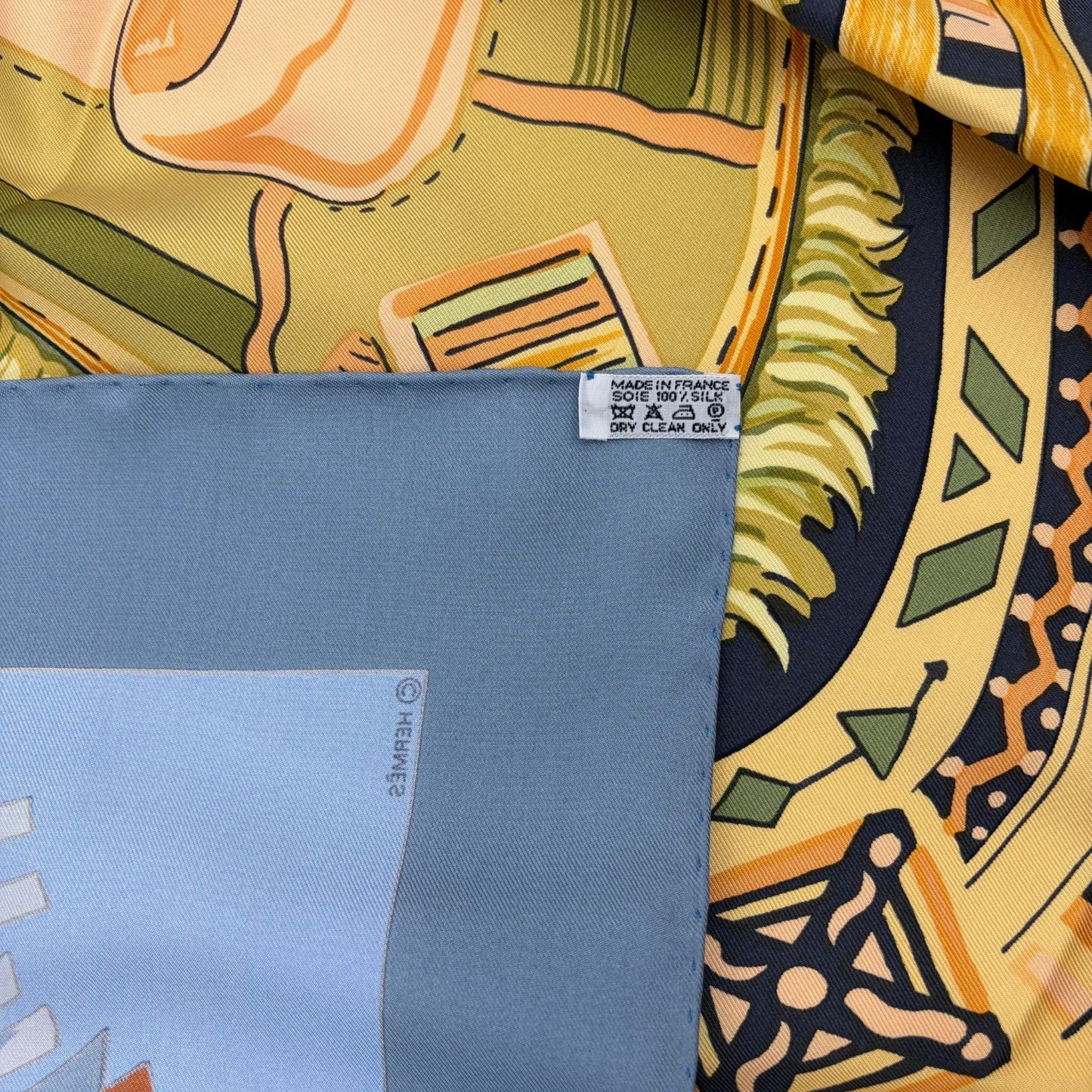 Hermes Carre 90 Blue Desert Leather Ornament Scarf