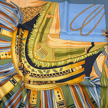 Hermes Carre 90 Blue Desert Leather Ornament Scarf