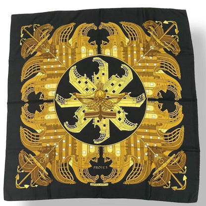 Hermes Scarf Silk Carre 90 Proues Black