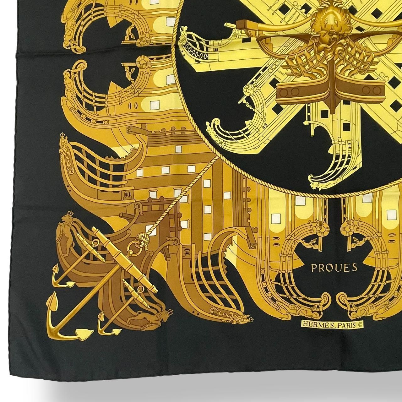 Hermes Scarf Silk Carre 90 Proues Black