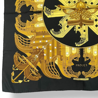 Hermes Scarf Silk Carre 90 Proues Black