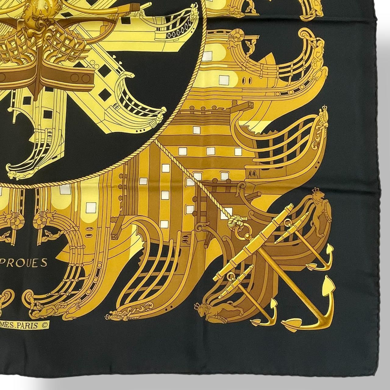 Hermes Scarf Silk Carre 90 Proues Black