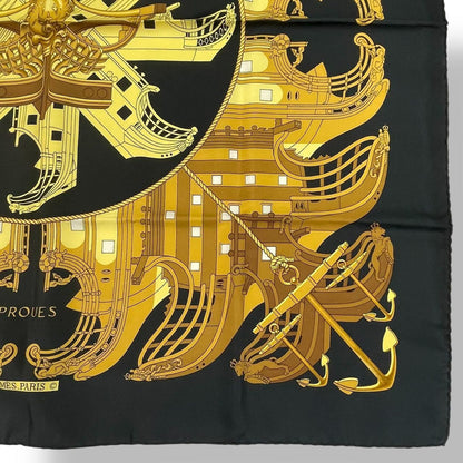 Hermes Scarf Silk Carre 90 Proues Black