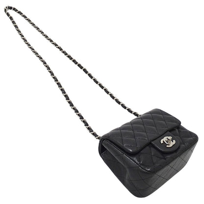 Chanel Quilted Mini Shoulder Bag Caviar Leather Black Silver Chain Bag Small