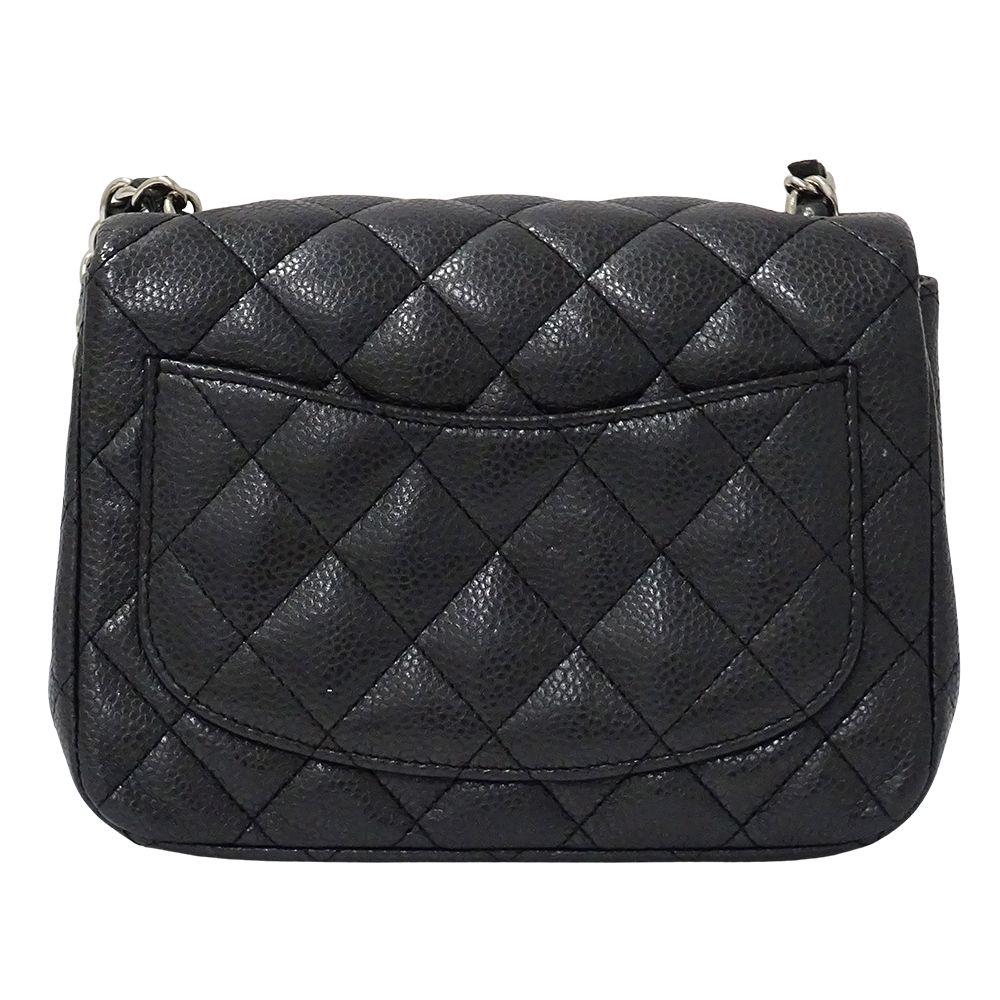 Chanel Quilted Mini Shoulder Bag Caviar Leather Black Silver Chain Bag Small
