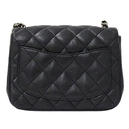 Chanel Quilted Mini Shoulder Bag Caviar Leather Black Silver Chain Bag Small