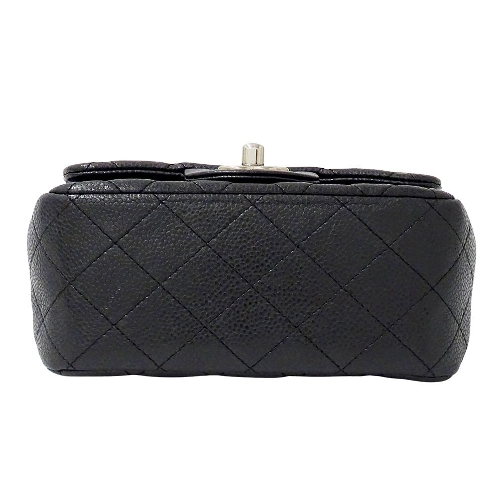 Chanel Quilted Mini Shoulder Bag Caviar Leather Black Silver Chain Bag Small