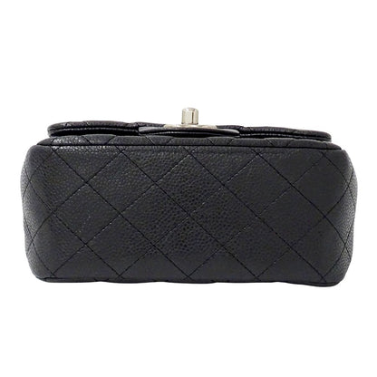 Chanel Quilted Mini Shoulder Bag Caviar Leather Black Silver Chain Bag Small