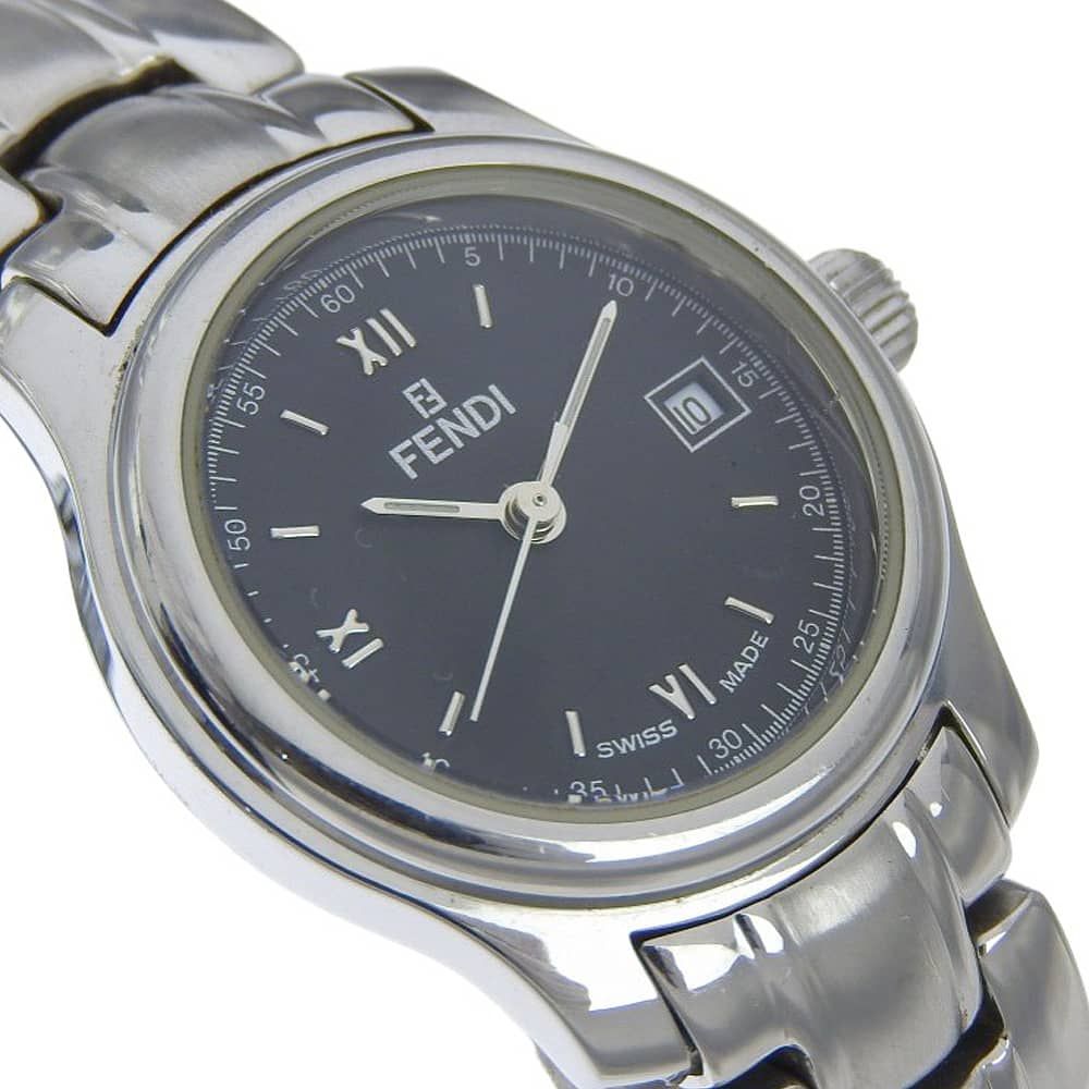 Fendi Orologi Stainless Steel Quartz Analog Display Black Dial Watch