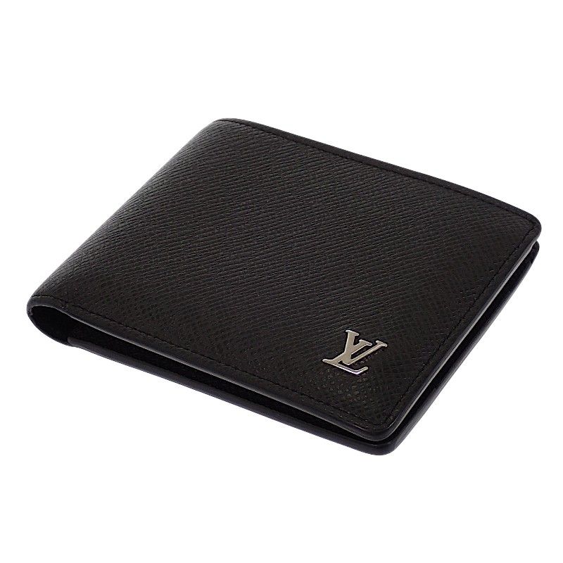 Louis Vuitton Portefeuille Multiple Bifold Wallet Compact Taiga Black Silver