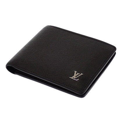 Louis Vuitton Portefeuille Multiple Bifold Wallet Compact Taiga Black Silver