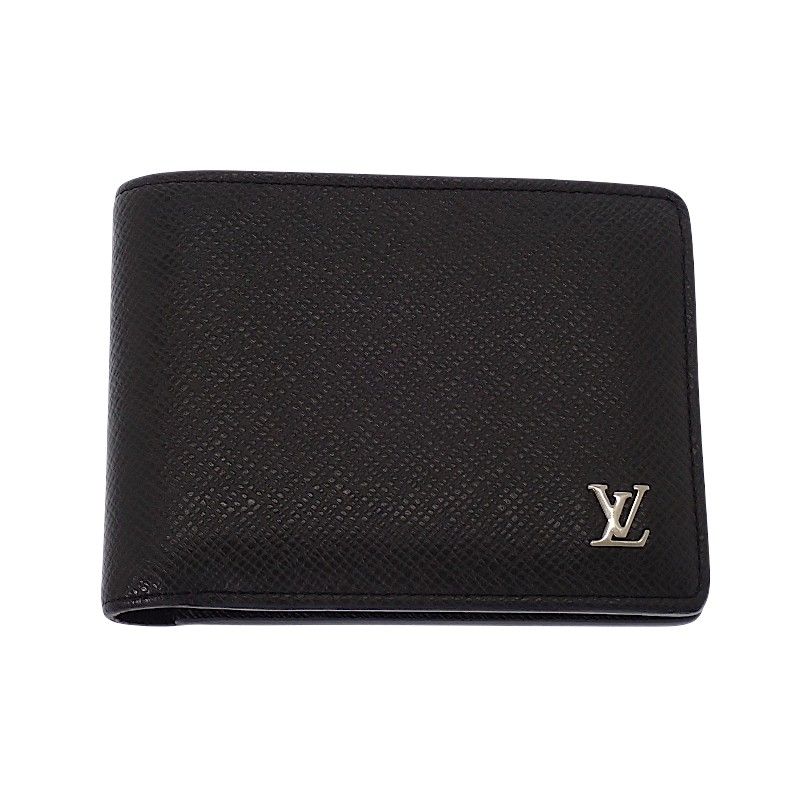 Louis Vuitton Portefeuille Multiple Bifold Wallet Compact Taiga Black Silver