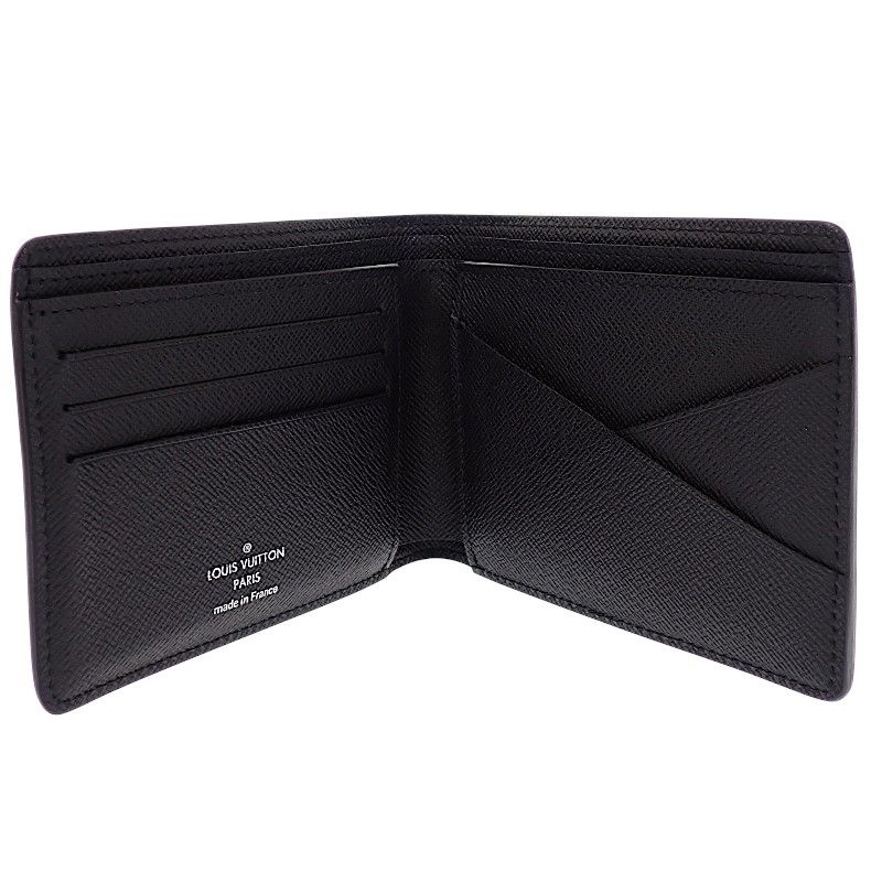 Louis Vuitton Portefeuille Multiple Bifold Wallet Compact Taiga Black Silver
