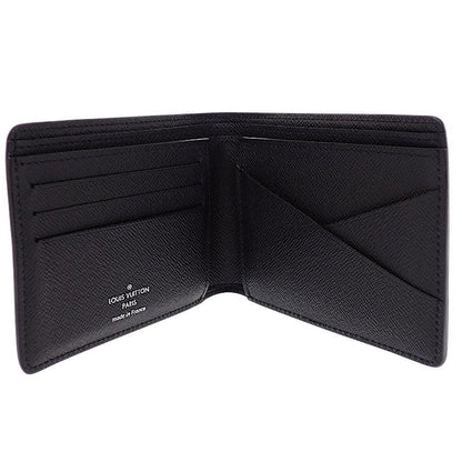 Louis Vuitton Portefeuille Multiple Bifold Wallet Compact Taiga Black Silver