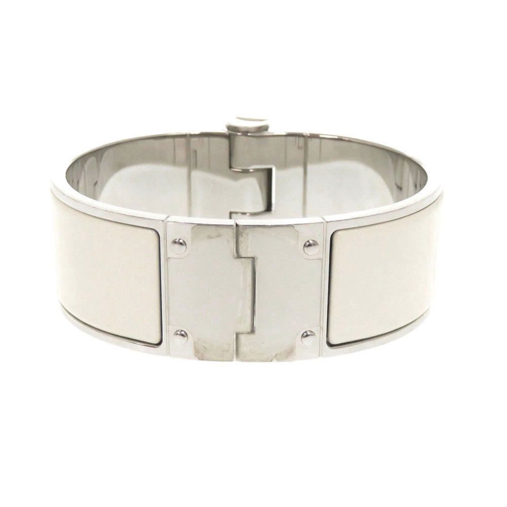 Hermes Charnier Metal White Bangle Bracelet