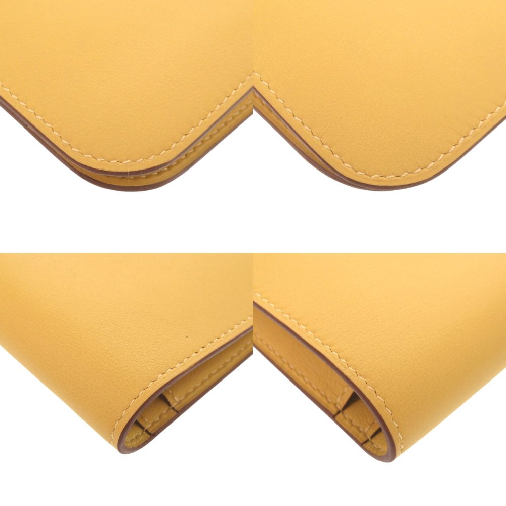 Hermes Dogon GM Veau Swift Joan Ambre Silver Wallet Yellow