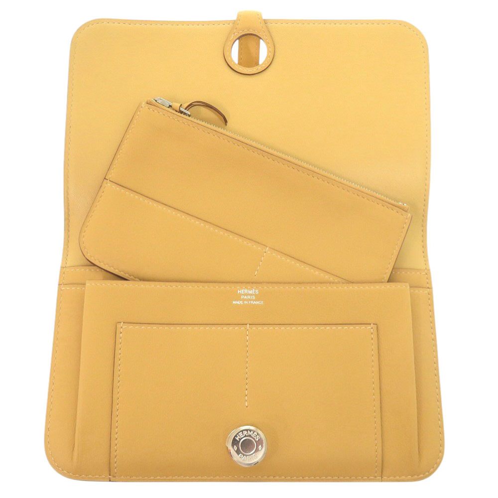 Hermes Dogon GM Veau Swift Joan Ambre Silver Wallet Yellow