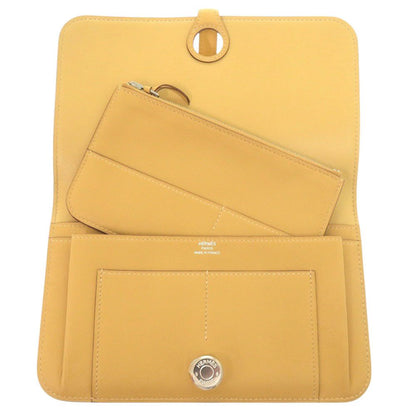 Hermes Dogon GM Veau Swift Joan Ambre Silver Wallet Yellow