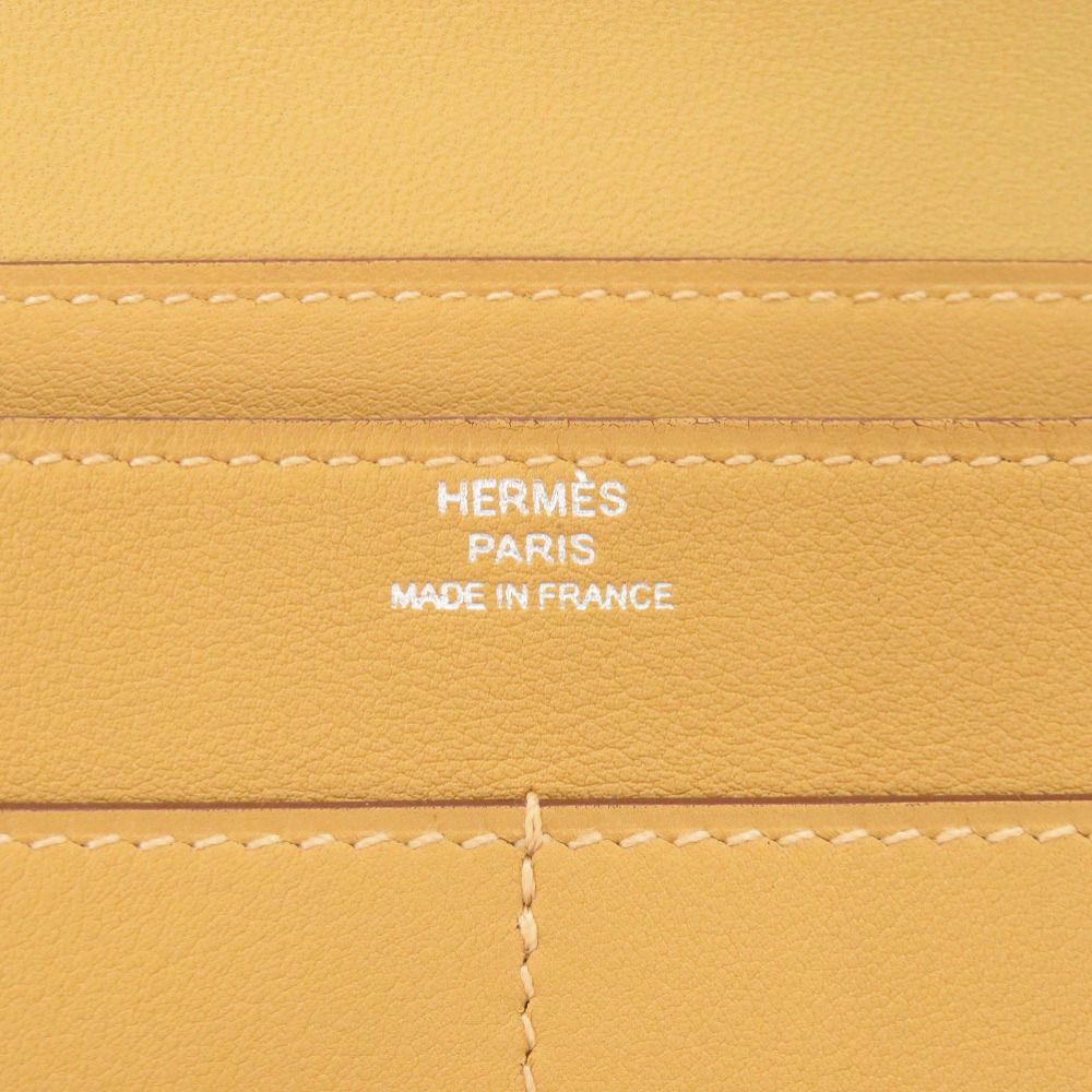 Hermes Dogon GM Veau Swift Joan Ambre Silver Wallet Yellow