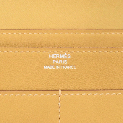 Hermes Dogon GM Veau Swift Joan Ambre Silver Wallet Yellow