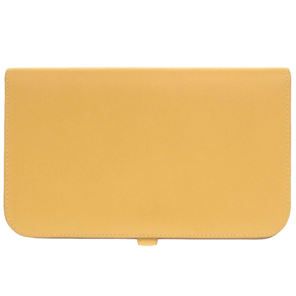 Hermes Dogon GM Veau Swift Joan Ambre Silver Wallet Yellow