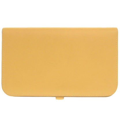 Hermes Dogon GM Veau Swift Joan Ambre Silver Wallet Yellow