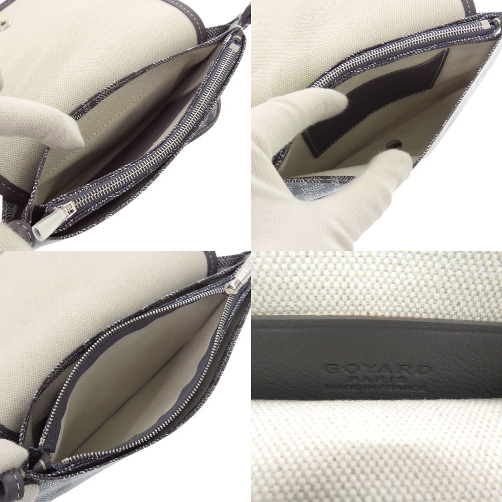 Goyard Plumet Pouch Wallet Gray Canvas Leather Shoulder Bag