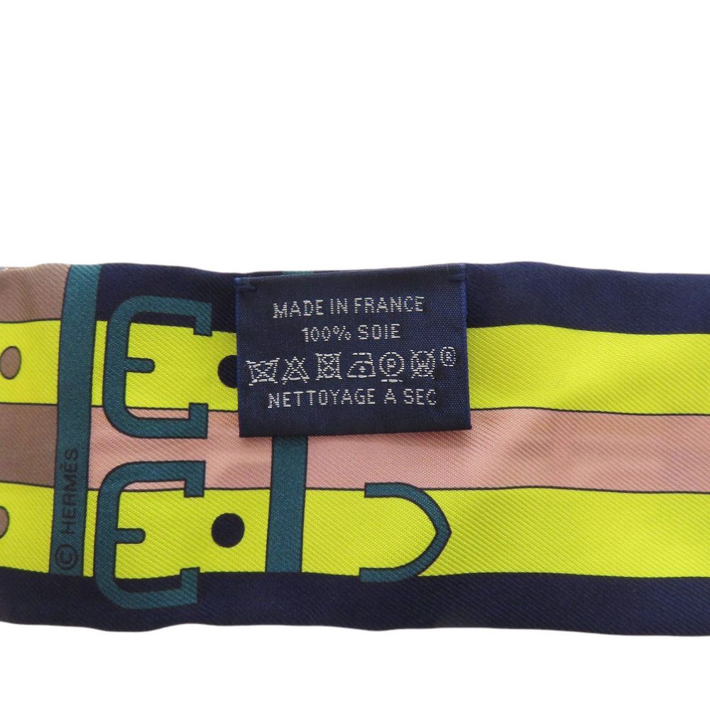 Hermes Twill Cover le Silk Navy Gray Yellow Scarf
